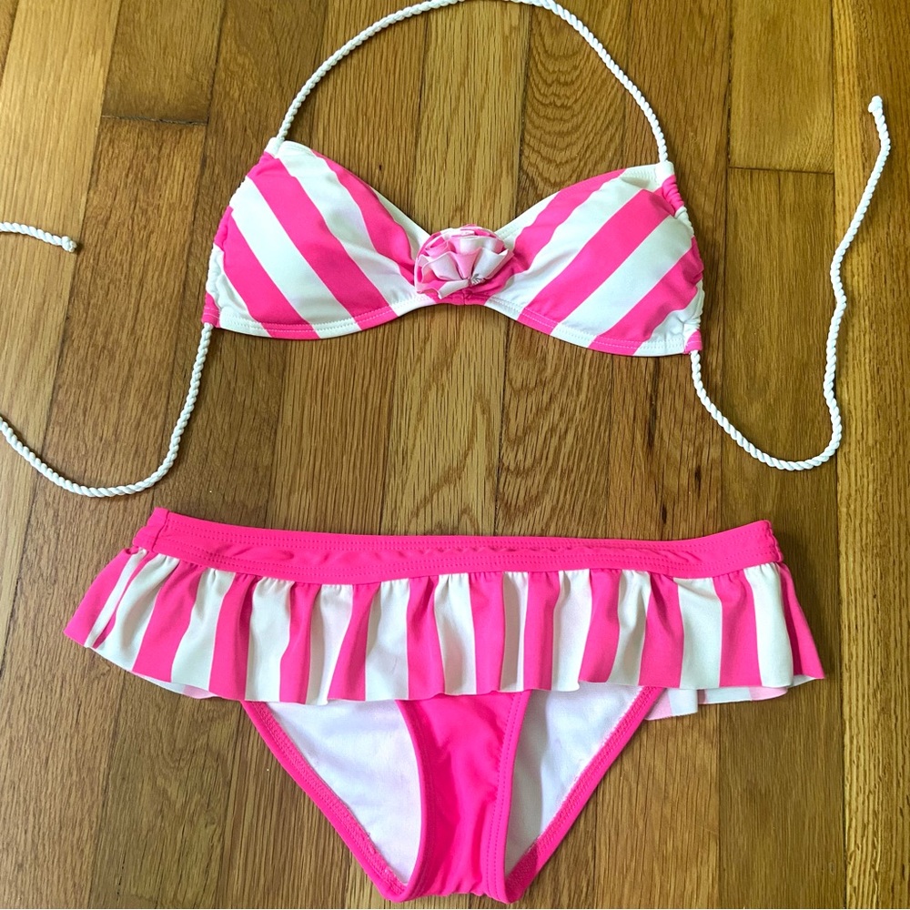 Hobie ‘Flirt Skirt’ Pink & White Striped Bikini Set